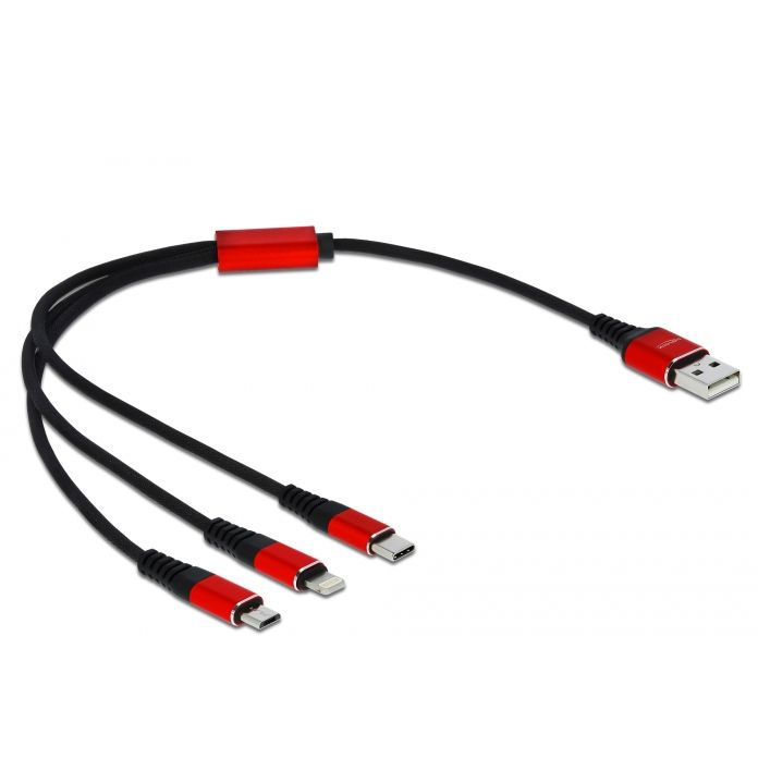 USB Câble de chargement 3 en 1 pour  Lightning™ + Micro USB + USB Type-C™, 30 cm