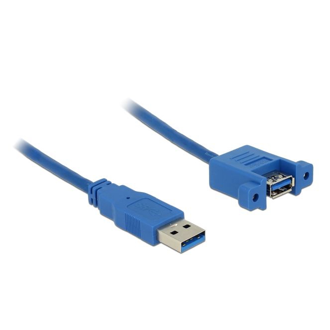 Câble USB 3.0 à visser RALLONGE DE MONTAGE Af/Am 1m (distance des vis 30mm) BLEU