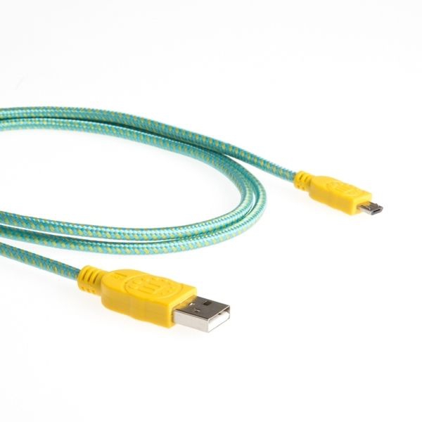 Câble USB Micro B avec un revêtement textile turquoise jaune 1m