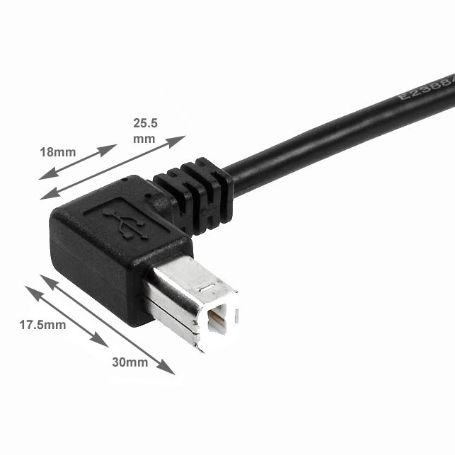 Câble USB 2.0 avec connecteur B coudé 90° VERS LE BAS 30cm