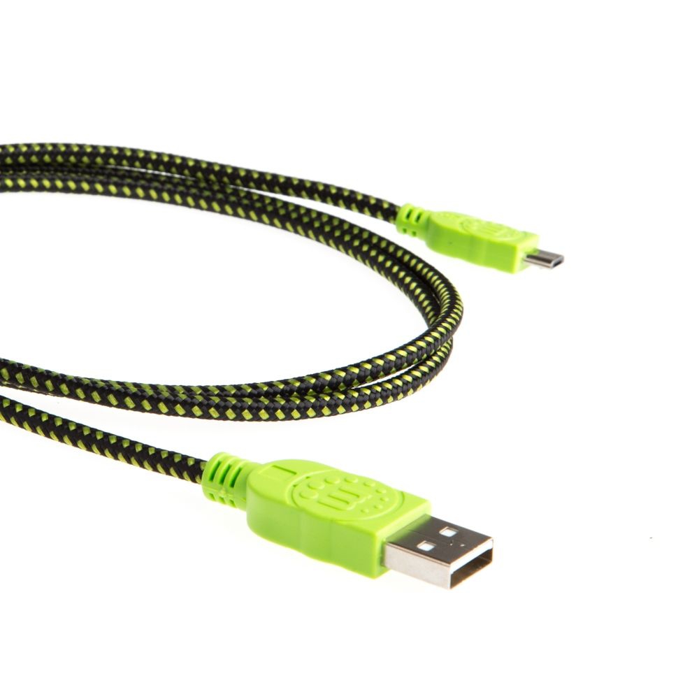 Câble USB Micro B avec un revêtement textile vert noir 1m
