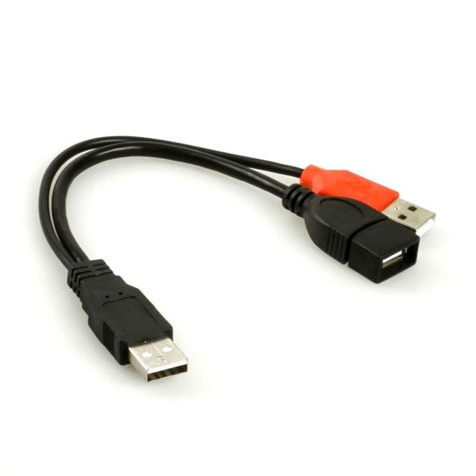 USB câble DUAL POWER 2x A mâle vers 1x A femelle 22cm