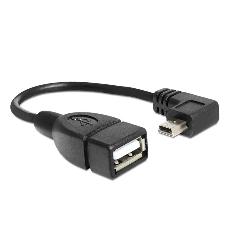 Câble USB Mini B 90° coudé à DROITE vers USB A femelle OTG 16cm