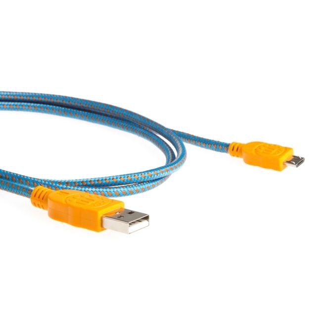 Câble USB Micro B avec un revêtement textile orange bleu 1m
