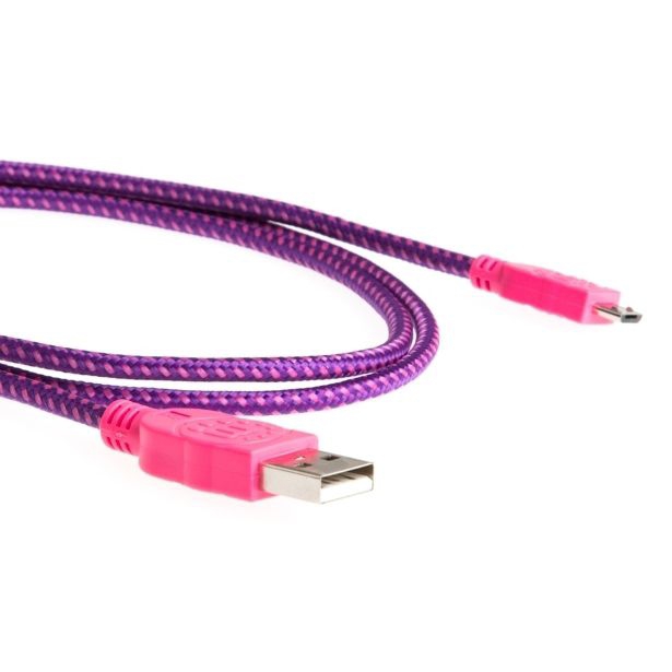 Câble USB Micro B avec un revêtement textile rose violet 1m