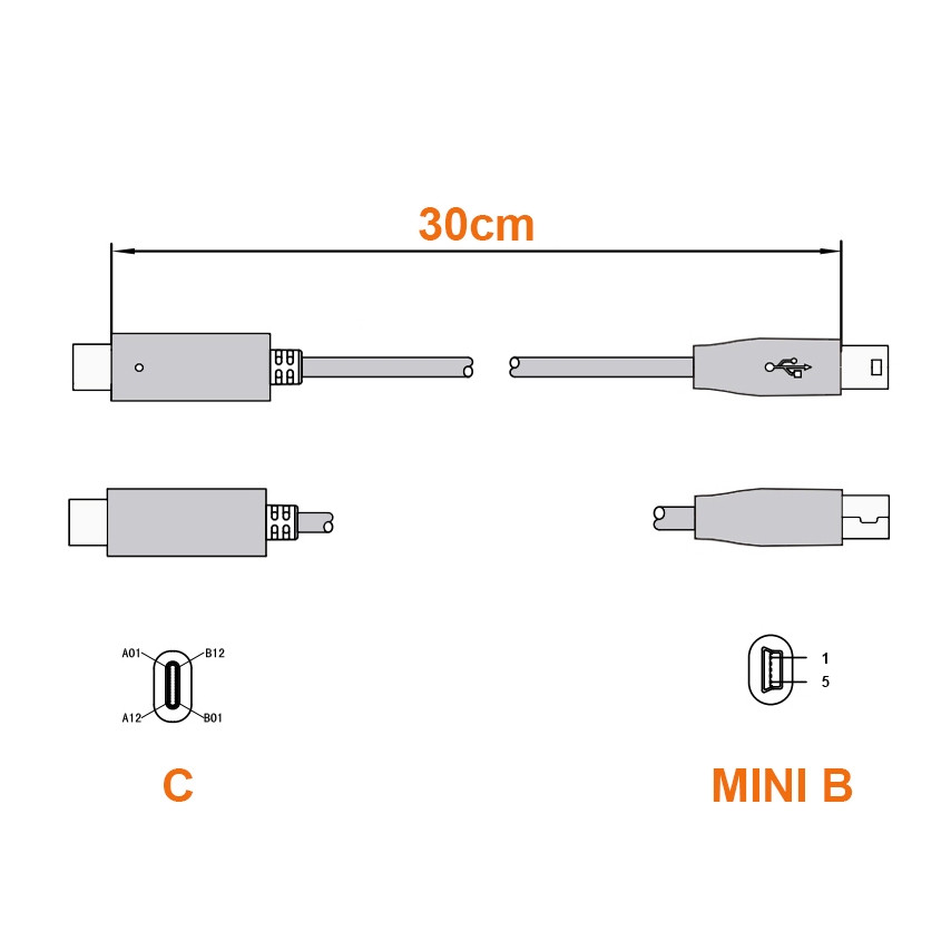 Câble USB Type-C™ mâle vers Mini B mâle 30cm