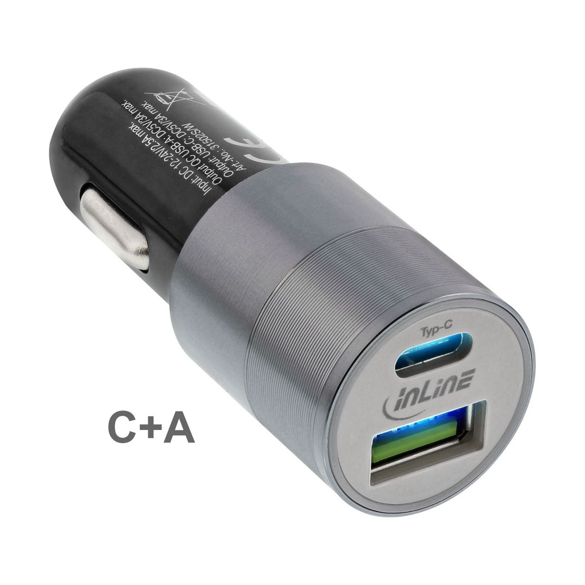 USB car power adapter Quick Charge 5V DC/3A with USB-A + USB Type-C USB car power adapter Quick Charge 5V DC/3A with USB-A + USB Type-C