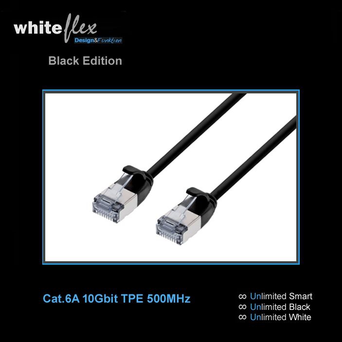 WHITEFLEX Black Edition câble réseau Cat.6A TPE noir + flexible 50cm