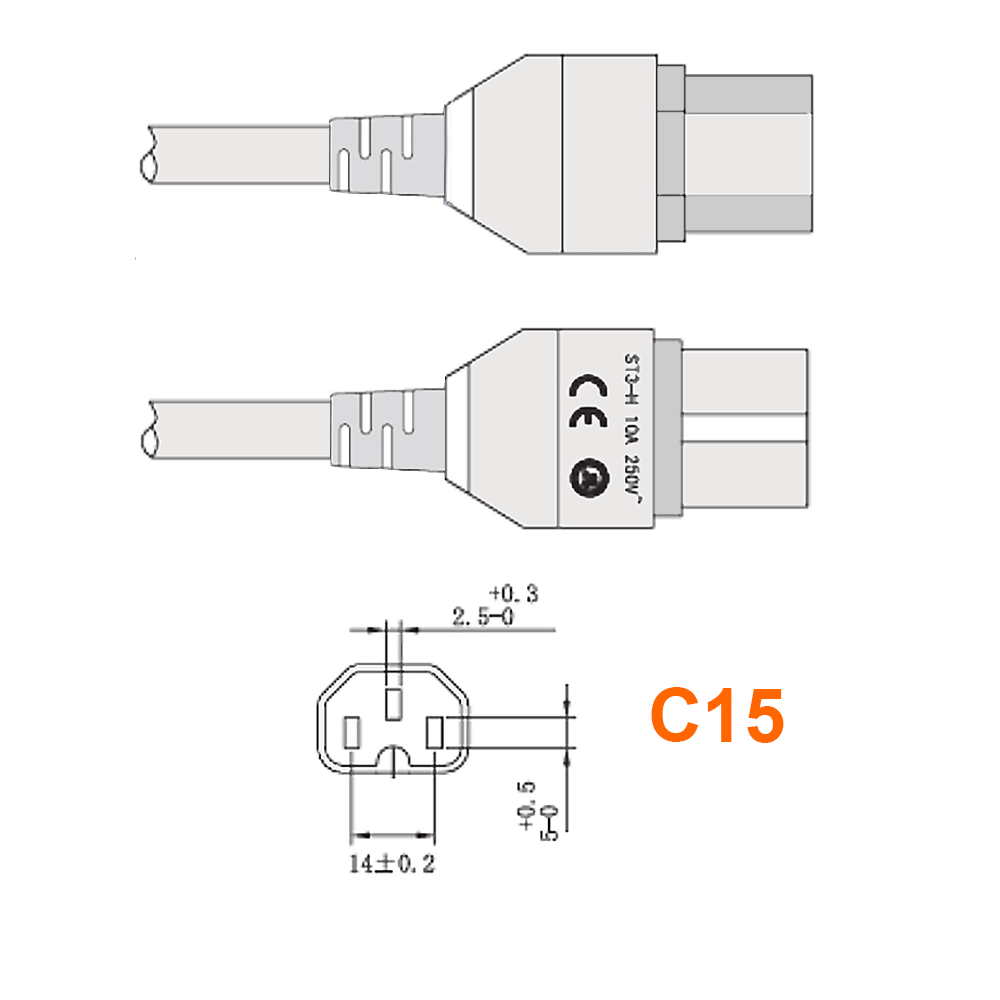 Rallonge de câble d'alimentation, connexion C15 vers C14, 1m