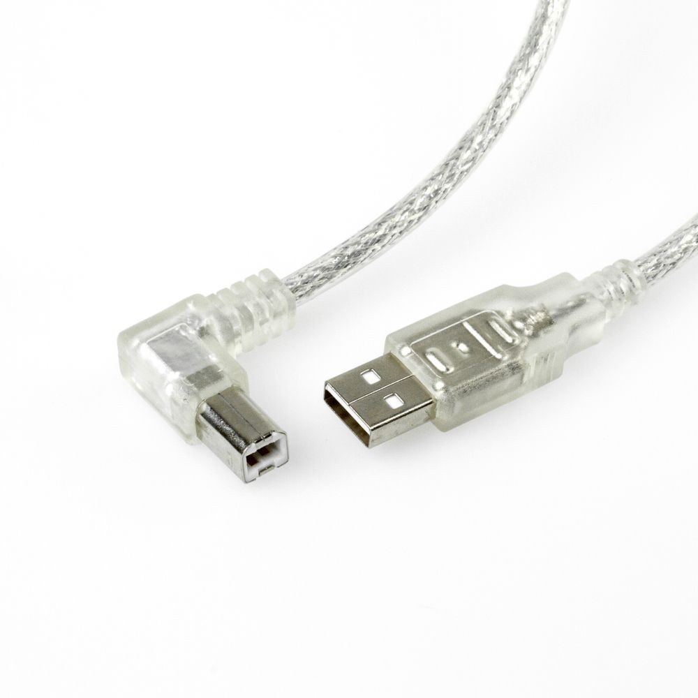 Câble USB B coudé 90 À GAUCHE 2m argent translucide