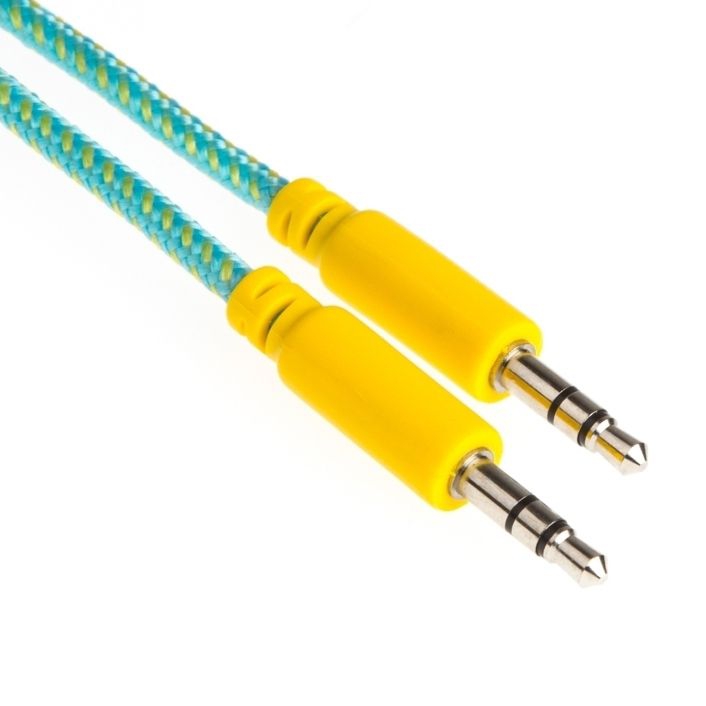 Câble audio avec revêtement textile turquoise jaune 2x 3.5mm audio jack 1m