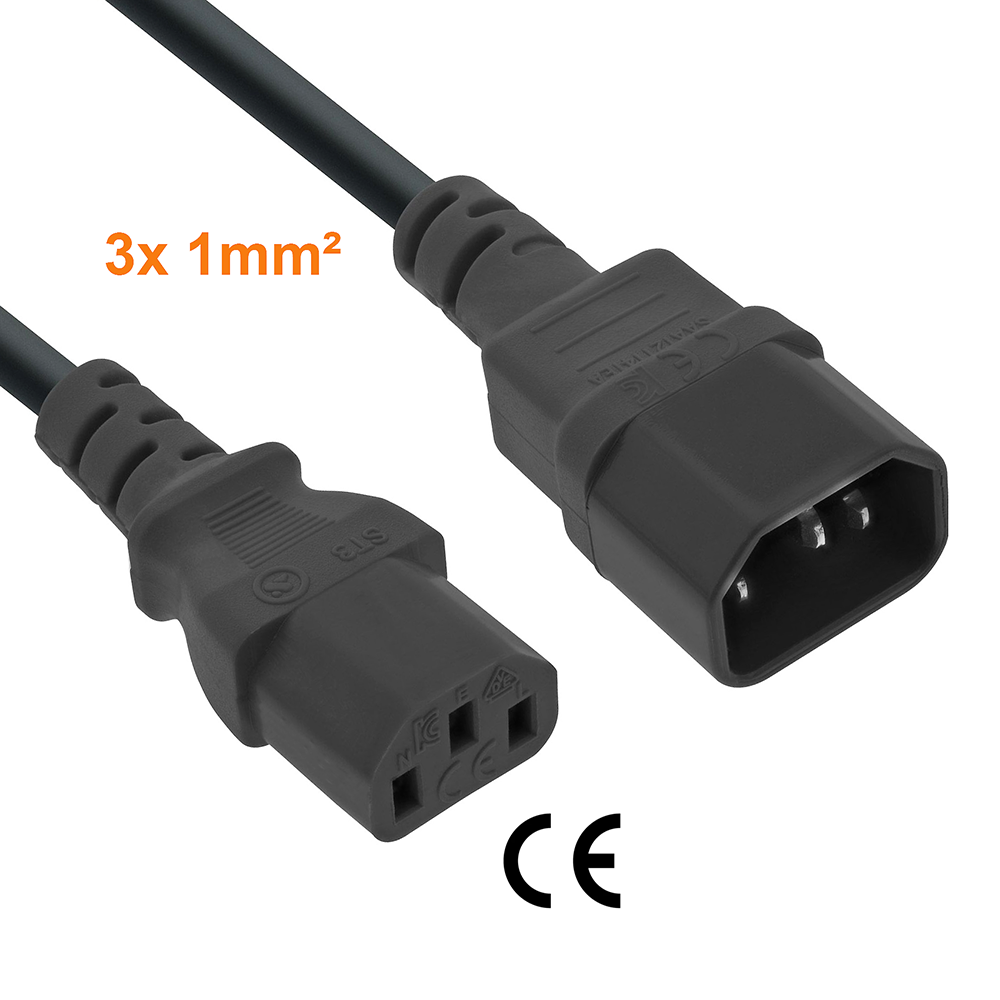 Rallonge d'alimentation secteur C13 vers C14 3x1mm² 10m