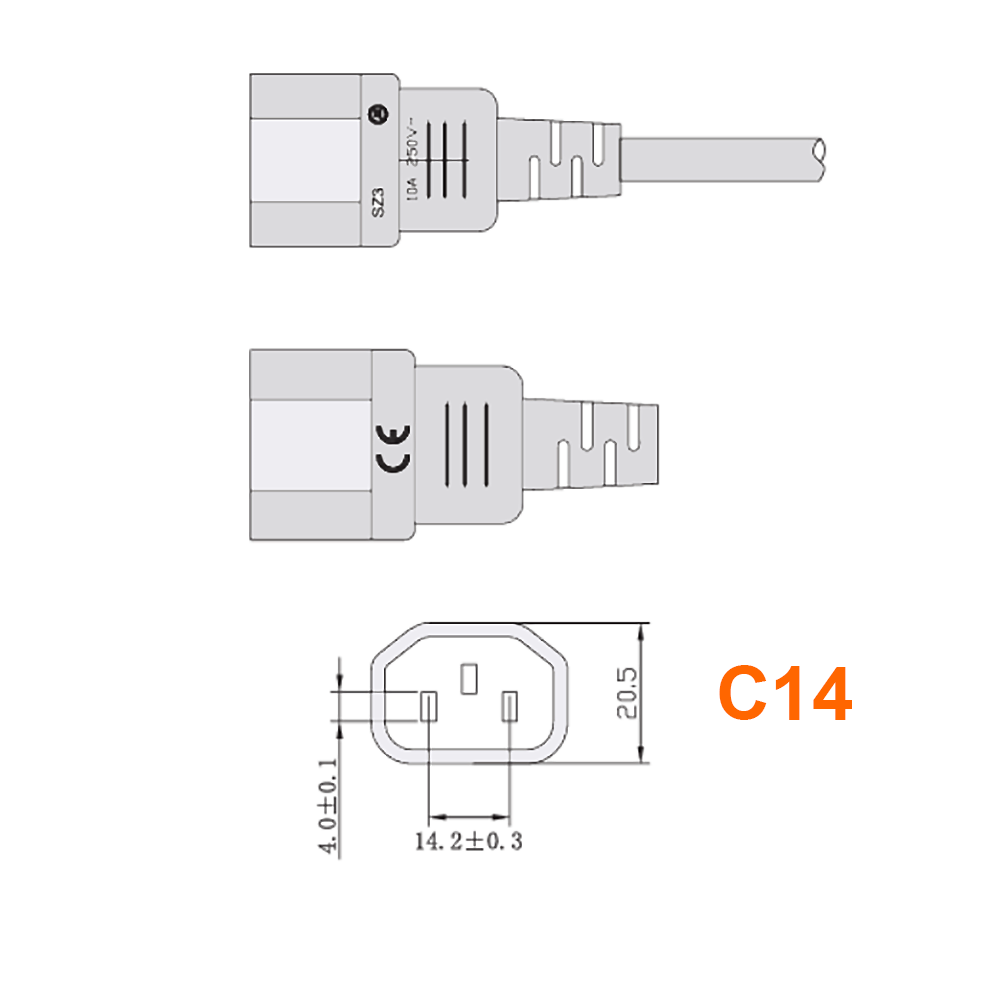 Rallonge de câble d'alimentation, connexion C15 vers C14, 1m