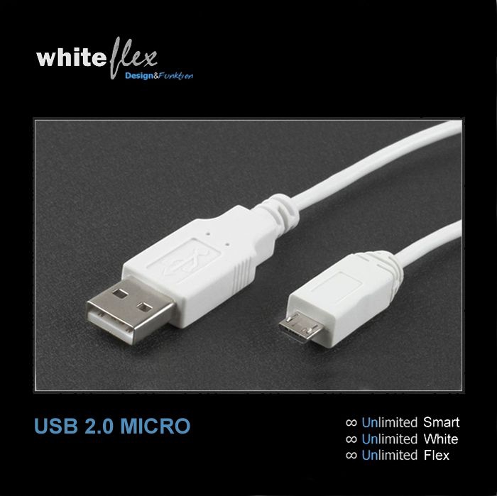 Câble USB A vers Micro B 5m flexible + blanc