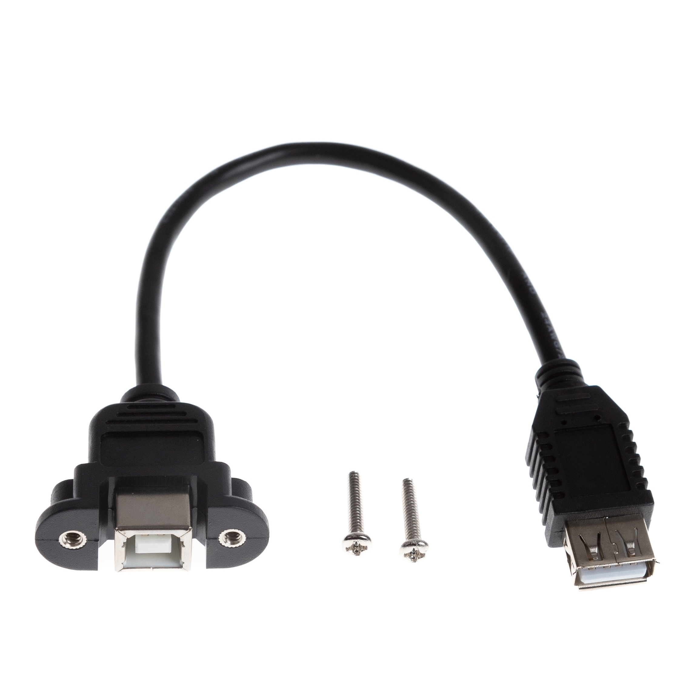 Câble USB 2.0 pour montage sur panneau, B femelle (avec vis) vers A femelle, 20cm