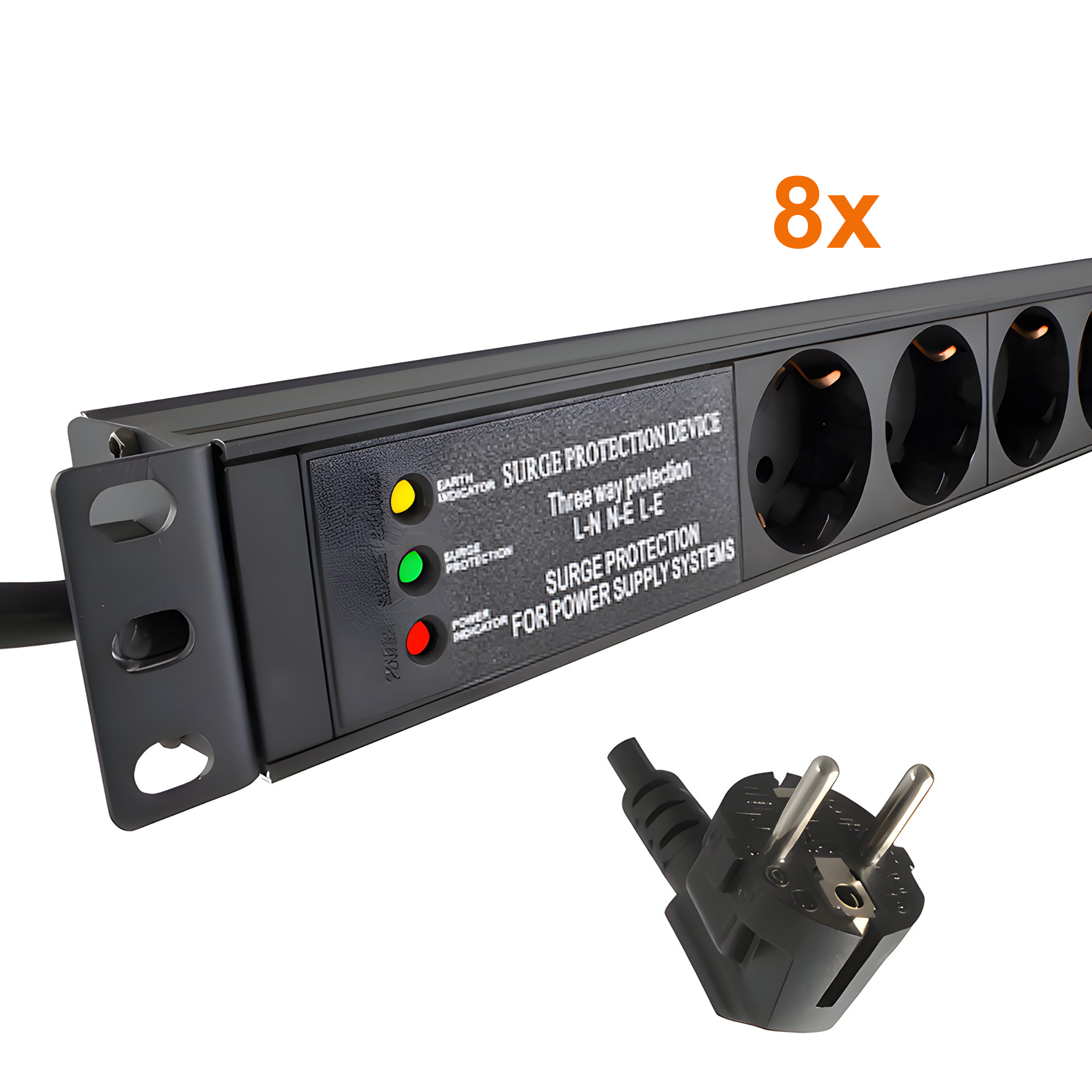 Barrette d'alimentation 19" 8x avec protection contre les surtensions