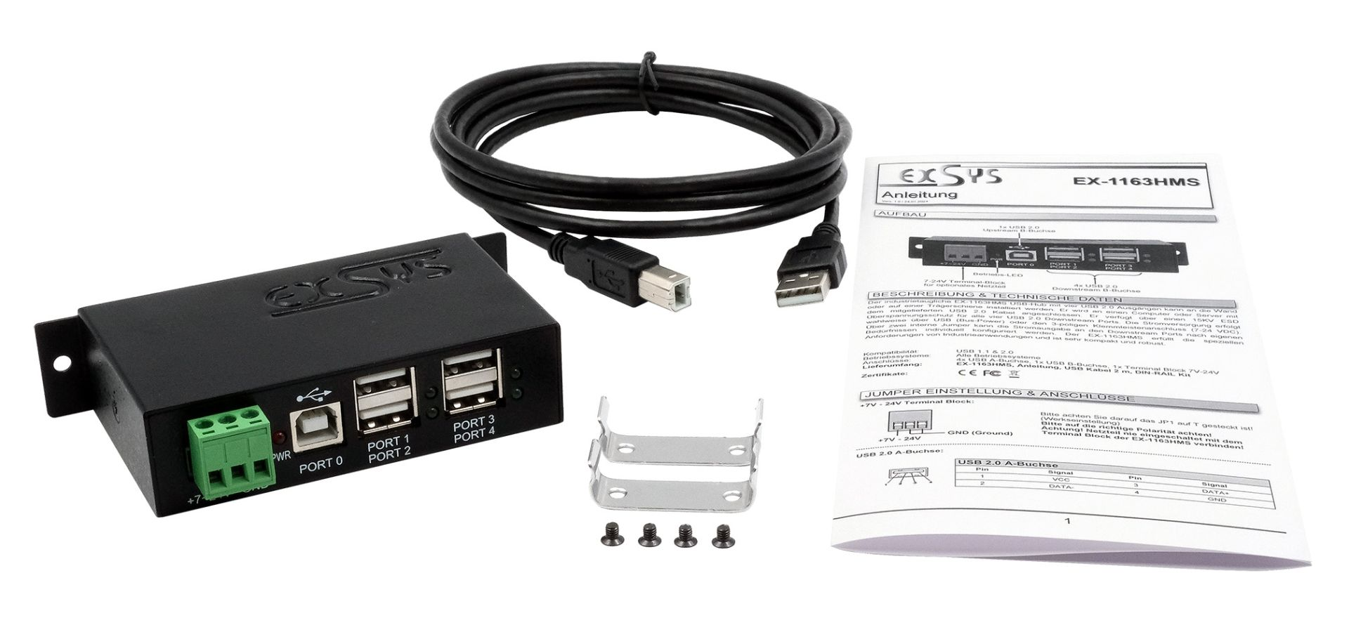 USB 2.0 HUB concentrateur 4 ports DIN-RAIL de EXSYS