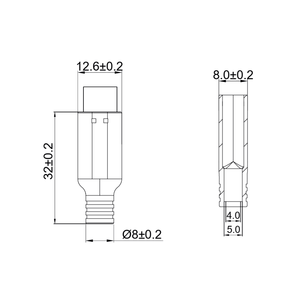 Fiche USB 2.0 C mâle à souder avec capot, noir