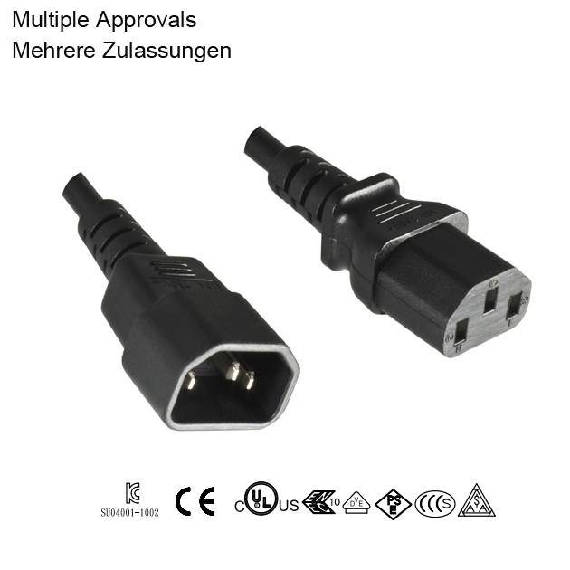 Rallonge d'alimentation secteur C13-C14 3x1mm² multi-approbations 2m