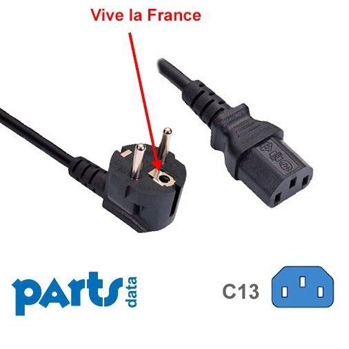 Câble d'alimentation secteur type EUROPE CEE 7/7 E+F 90° coudé vers C13 50cm